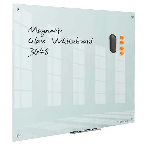 Magnetic Dry Erase Board - Frameless Glass White Board 48 x 36 Inches, Wall Mounted for Office, Home & School - color: White, size: 48"W x 36"H