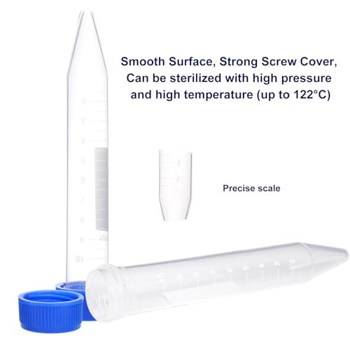 10mL Centrifuge Tubes,200 PCS Conical Tubes Sterile/2Bag Pack,Leak-Proof Screw Caps(Blue), Plastic Container with Write Marks, Non-pyrogenic, DNase/RNase Free - size: 10ml-Blue