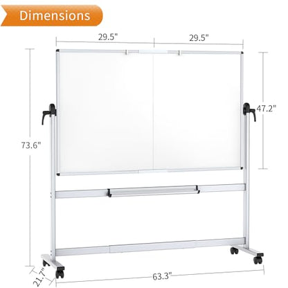 VIZ-PRO Rolling Whiteboard, 60" x 48" Mobile White Board with Stand - size: 60"W x 48"H