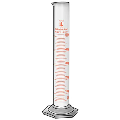 50ml Graduated Cylinder, Borosilicate 3.3 Glass, Single Metric Scale, Class B, Karter Scientific 213I41 (Pack of 6) - size: 50ml, style: Pack of 6