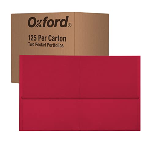 Oxford 2 Pocket Folders, Mega Box of 125, Textured Paper Folders, Red, Letter Size, Essentials for School & Teacher Supplies Lists (57543) - color: Red