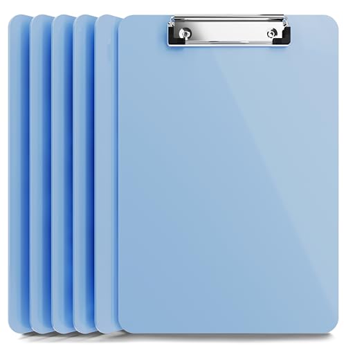 Light Blue Plastic Clipboard with Low Profile Clip (Pack of 6) - Letter Size Clipboard Blue with Flat Clip, A4 Size Acrylic Clip Board for Boys and Girls | Cute College & Back to School Supplies - color: Light Blue