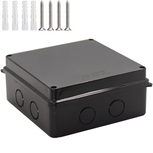 Outdoor Waterproof Box,Junction Box Reserved Holes IP65 ABS Plastic Electrical Boxes Power Cord Enclosure Project Box Black Outer Size 5.9 x 5.9 x 2.8 inch(150x150x70mm) - size: 5.9" x 5.9" x 2.8"