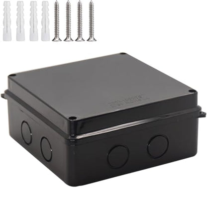Outdoor Waterproof Box,Junction Box Reserved Holes IP65 ABS Plastic Electrical Boxes Power Cord Enclosure Project Box Black Outer Size 5.9 x 5.9 x 2.8 inch(150x150x70mm) - size: 5.9" x 5.9" x 2.8"