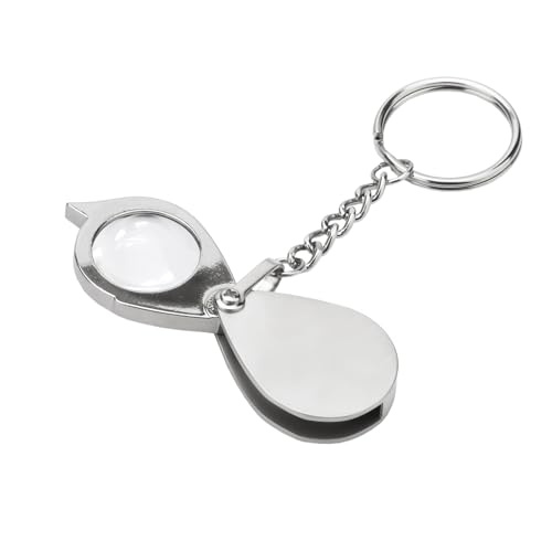 Rongon 10X Pocket Magnifying Glass Small Folding Keychain Magnifier - color: Silver-1pcs