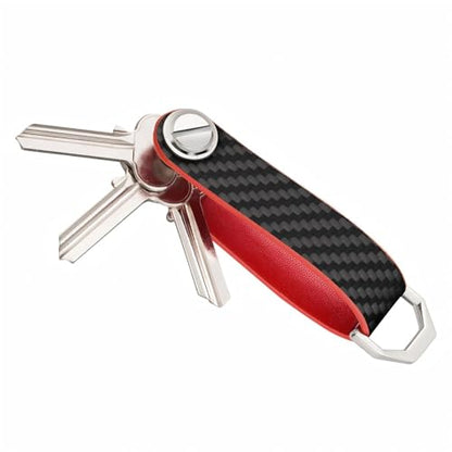 T-carbon Carbon Fiber Key Organizer, Compact Key Holder, Silent Keychain, Expandable Key Case Holds Up to 8 Keys - color: Red