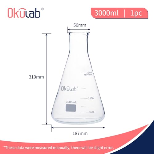 Conical Flask Set, Glass Erlenmeyer Flasks, 3000ml Lab Erlenmeyer Flasks, Borosilicate 3.3 Glass Material with Printed Graduation，EFNG3000A1 - style: Vol.3000ml, pack of 1