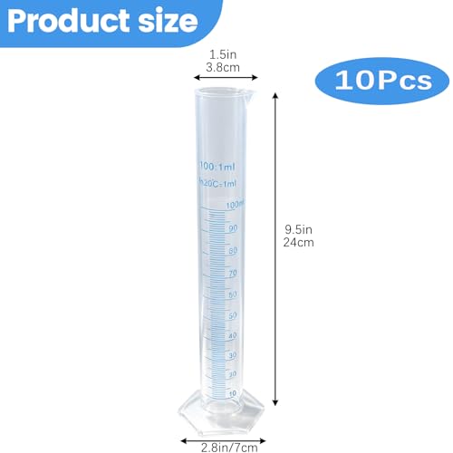 Geesatis 10 Pcs Plastic Graduated Measuring Cylinder 100ml, Lab Supplies - size: 100ml, style: 10Pcs