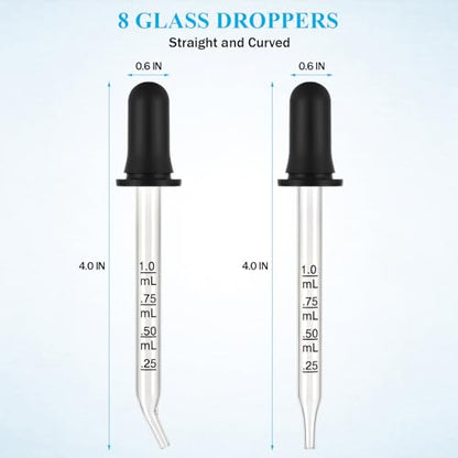 Eye Dropper 8 Pcs, 1mL Glass Liquids Pipette Dropper Tool with Measurement-Bent & Straight Tips, for Essential Oils Crafts Ear Lab Measuring Transferring Liquids Herain - size: Large Rubber Bulb-8pcs-Bent Straight