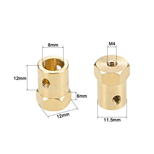 uxcell Hex Coupler 8mm Bore Motor Hex Brass Shaft Coupling Flexible Connector for Car Wheels Tires Shaft Motor 4pcs - size: 8mm