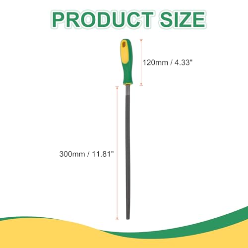 HARFINGTON 12" Round Fine Cut File Double Cut Teeth Fine Metal File High Carbon Steel T12 with Plastic Handle for Metal Wood Finishing Roughing, Grey/Yellow-Green - size: 12", style: Fine Cut