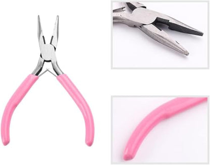 Needle Nose Pliers 4.5 Inch for Jewelry Making, Small Needlenose Mini Comfort Grip Handle Craft Pliers (Pink) - color: Pink