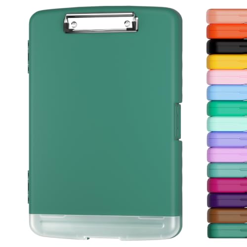 Piasoenc Clipboard with Storage, 8.5 x 11 Clip Board with Pen Holder, Green - color: Dark Green