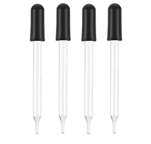 4 Inch Straight Tip Glass Dropper (1ml), with Black Suction Bulb, Medicine Eye Droppers for Essential Oils, Science Laboratory Medicine Art Liquid Plant Nutrients (4 Pack)