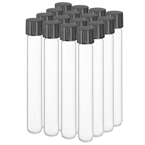 PATIKIL 15ml Test Tubes with Caps, 16pcs Glass Test Tubes Clear Round Bottom Test Tube Containers with Plastic Cap for Bead Candy Bath Salt Storage Scientific Experiment Plant, 16mmx125mm - size: 15ml-M