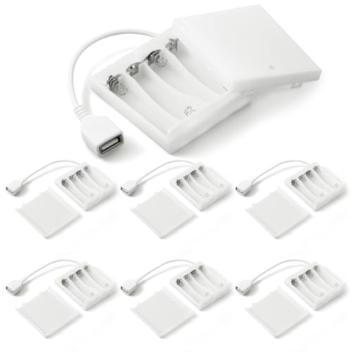 Copkim 6 Pcs USB Battery Pack for LED Lights 5V 4 AA USB to Battery Pack - color: White, style: 4 AA