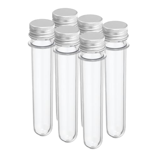 PATIKIL 45ml Plastic Test Tubes with Screw Caps, 6Pcs 141x25mm Tubes for Scientific Party Decoration Candy Bead Storage Bath Salt Lab Use, Silver Tone - color: Silver Tone, size: 45ml