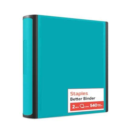 Staples Better Binder, 2-Inch D-Ring View, Teal, 540 Sheets - color: Teal, size: 2-Inch