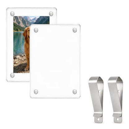 2 PCS Car Photo Holder, 3.6" x 2.4" Acrylic Auto Sun Visor Picture Frame with Clip, Magnetic Personalized Sunvisor Photo Clip Picture Display Holder for Most Vehicles - color: Straight