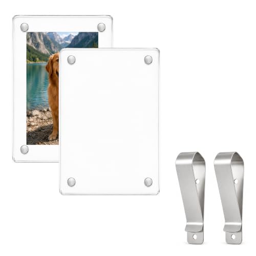 2 PCS Car Photo Holder, 3.6" x 2.4" Acrylic Auto Sun Visor Picture Frame with Clip, Magnetic Personalized Sunvisor Photo Clip Picture Display Holder for Most Vehicles - color: Straight
