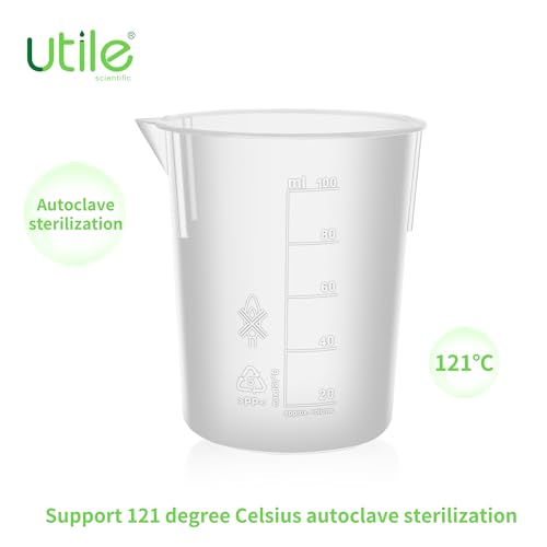 Utile 10 Pcs Plastic Beaker Set with spout of Vol.100ml, Plastic Measuring Beaker For Lab Science with Molded Graduations, 4081.0100.10 - style: 10pcs of Vol.100ml, Molded Graduations