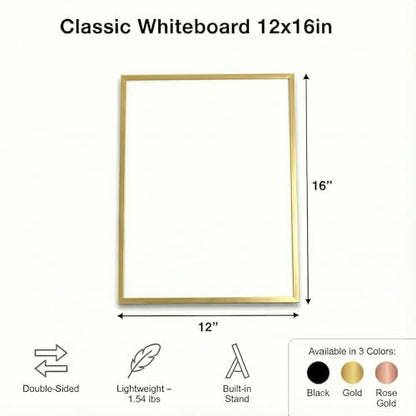 Magnetic Dry Erase Board 12 x 16 Inch with Foldable Stand, 2 Markers & Magnetic Eraser, Portable Gold Whiteboard for Wall Mount or Tabletop Use - style: Gold Stand + Planner