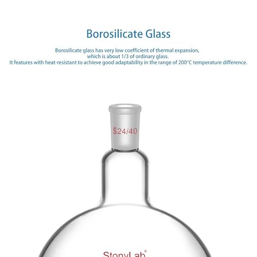 StonyLab Glass Single Neck One Neck Round Bottom Flask RBF, with 24/40 Standard Taper Outer Joint (5000ml) - size: 5000 ml