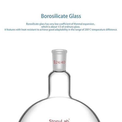 StonyLab Glass Single Neck One Neck Round Bottom Flask RBF, with 24/40 Standard Taper Outer Joint (5000ml) - size: 5000 ml