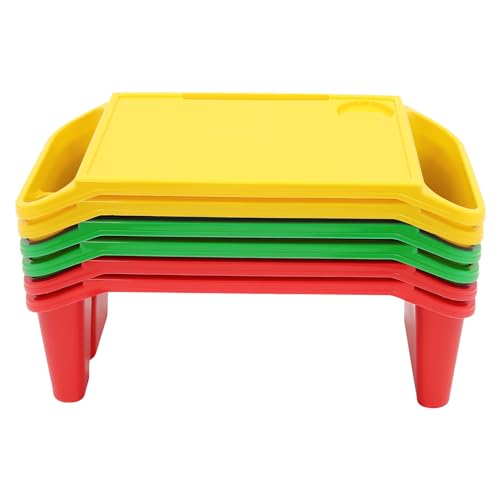 6 pcs Multicolor Kids Lap Tray, Stackable Table with Storage & Cup Holder - color: Red+green+yellow