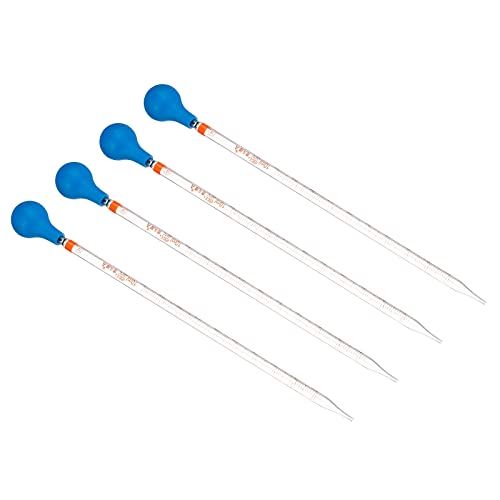 PATIKIL Graduated Dropper Pipettes Kit, 4pcs 10ml Borosilicate Glass Pipette with Rubber Cap for Transfer Liquid for Lab, Chemistry, Clear - size: 10ml