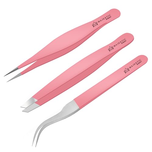 Surgical Tweezers for Ingrown Hair - Precision Sharp Needle Nose Pointed Tweezers for Splinters, Ticks & Glass Removal - Best for Eyebrow Hair, Facial Hair Removal (triple light pink) - color: Triple Light Pink