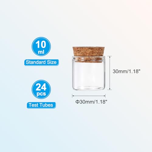 PATIKIL 10ml Test Tubes, 24pcs 1.18x1.18in Glass Clear Flat Bottom Test Tube Containers with Cork Stopper for Bead Party Candy Bath Salt Storage Scientific Experiment Plant Propagation - size: 10ml