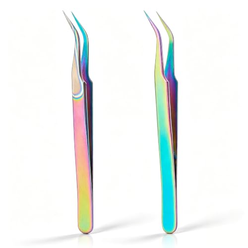 UNICRAFTALE 2pcs Stainless Steel Curved Pointed Craft Tweezer Rainbow Sticker Picking Tool Tweezer for DIY Craft Precision Tweezers Jewelry Making Electronics and Laboratory Works 12.1x0.95cm - color: Rainbow-2pcs