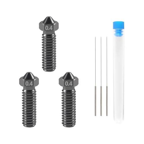 Aokin 3 Pcs 0.4mm 3D Printer Hardened Steel Nozzles for Volcano Nozzle and 3 Pcs 0.35mm Stainless Steel Nozzle Cleaning Needles for Anycubic Vyper, Kobra Max, Kobra Plus, 1.75mm Filament 3D Printer - color: 0.4mm