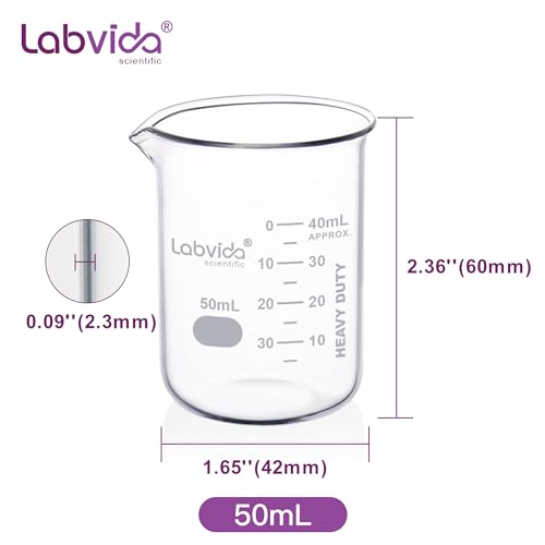 6pcs 50ml 3.3 Borosilicate Glass Thick Beakers, LVA002 - style: 6pcs of Vol.50ml