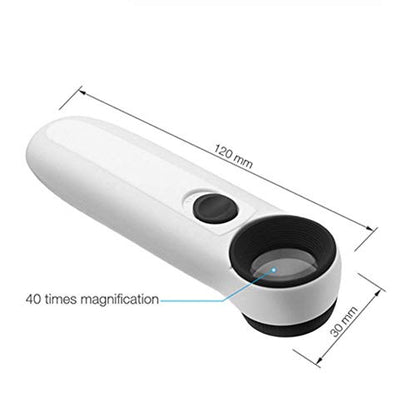 40X Handheld Magnifier Magnifying Glass Loupe Lens for Reading Jewelry Watch Repair Tool with 2 LED Light