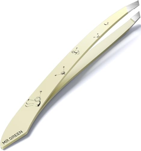 MR.GREEN Tweezers,Professional Precision Eyebrow Tweezers for Women and Men, Tweezers for Facial Hair Women, Stainless Steel Slanted Hair Removal Tweezers, Eyebrow Plucker, Ingrown hair tweezers - color: Light Yellow