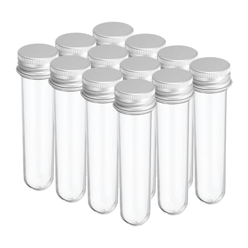 PATIKIL 12Pcs 30ml Plastic Test Tubes with Screw Caps 109x24mm Tubes Silver - color: Silver Tone, size: 30ml