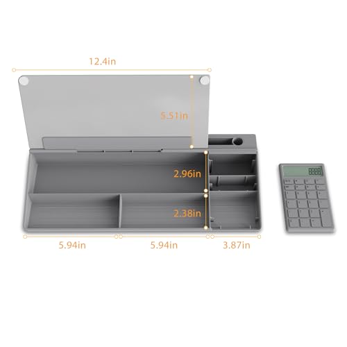 TOWON Glass Desk Whiteboard with Calculator 18x6 in, Desk Organizer, Gray - color: Cal Gray