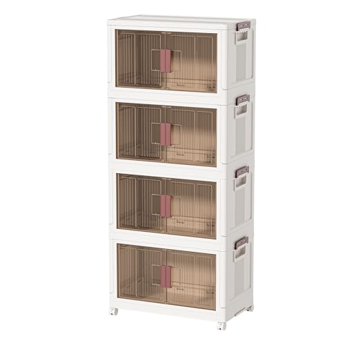 32GAL/128QT 4 tier large stackable storage bins with lid and wheels, collapsible storage bins plastic with doors，suit for clothes, closet, home and office - size: 32QT, style: 4 Pack with 1 top lid