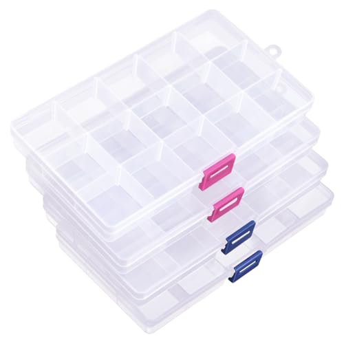 IOOLEEM Bead Organizer Box, 15 Grids 4 Pack Adjustable Dividers Storage Box - color: Clear, size: 15 Grids Adjustable (4 pack)