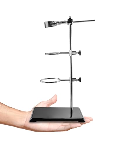 QWORK Steel Laboratory Support Stand Set, 16" Rod with Rings & Clamp for Filtration, Heating & Teaching Experiments - color: 1 pack, size: 16"