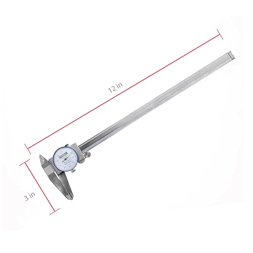 Fowler 52-008-712-0 Premium Dial Caliper with 0-12" Measuring Range, Dial Caliper with Knurled Lock, ±0.002" Accuracy, Case Included, Solid Stainless Steel - color: White, size: 12"