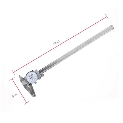 Fowler 52-008-712-0 Premium Dial Caliper with 0-12" Measuring Range, Dial Caliper with Knurled Lock, ±0.002" Accuracy, Case Included, Solid Stainless Steel - color: White, size: 12"