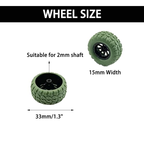 10PCS Toy Wheel Model Car Rubber Tire Wheel with 5PCS Shaft Round Rod Axles for RC Car Truck Robot DIY Model Building Parts (2x33mm Green) - style: 2x33mm Green