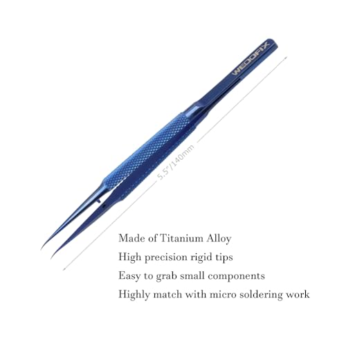 Precision Titanium Alloy Tweezers for Electronics Repair Non-magnetic Non-slip Jump Wire Microscope Tweezers for Micro Soldering Work PCB Motherboard Repair (Curved Tip)