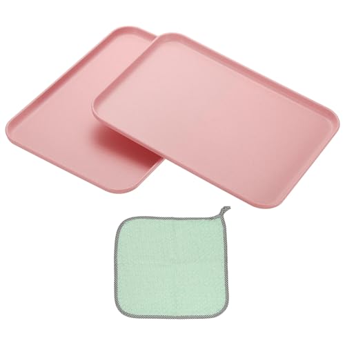 PATIKIL 12x8.7 Plastic Tray, 2 Pack Rectangular Plates Small Food Tray Wheat Plates Dishes Reusable Dessert Plate Trays with Cloth for Cake Fruits Salad Cupcake Steak Serving Pink - color: Pink, size: M(12"x8.7")