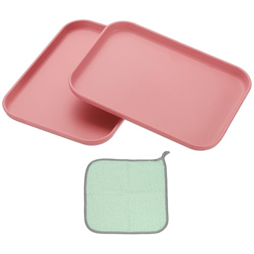 PATIKIL 7.9x5.9 Plastic Tray, 2 Pack Rectangular Plates Small Food Tray Wheat Plates Dishes Reusable Dessert Plate Trays with Cloth for Cake Fruits Salad Cupcake Steak Serving Pink - color: Pink, size: "xS(7.9"x5.9")