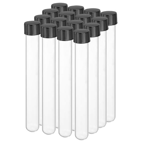 PATIKIL 20ml Test Tubes with Caps, 16pcs Glass Test Tubes Clear Round Bottom Test Tube Containers with Plastic Cap for Bead Candy Bath Salt Storage Scientific Experiment Plant, 16mmx150mm - size: 20ml