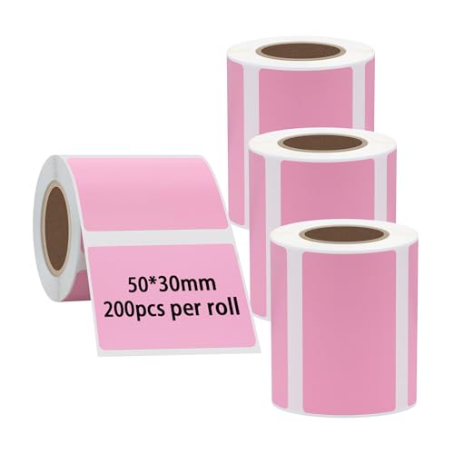 Hybsk Portable Printer Label Paper Multi-Purpose Tear Resistant Direct Thermal Labels Self-Adhesive Stickers Compatible with P50 Label Maker (Pink, 4 Rolls) - color: Pink, size: 4 Rolls